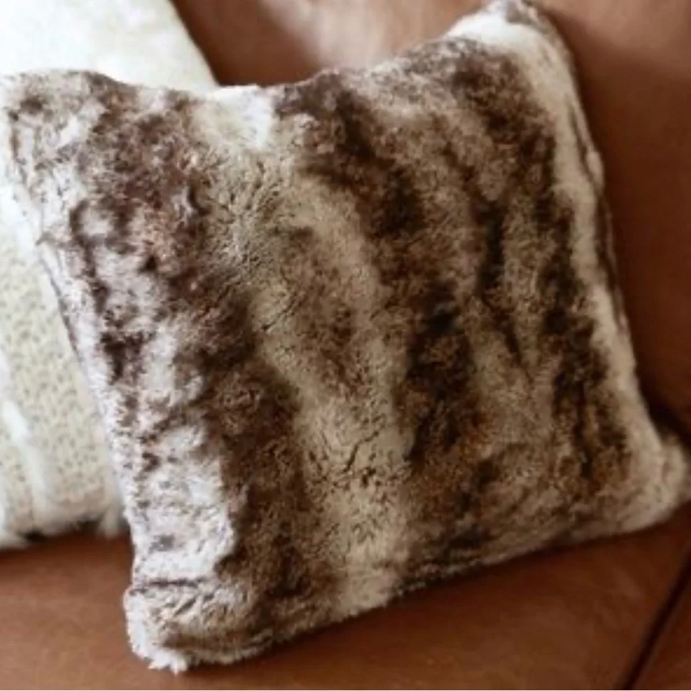 Pottery Barn Faux Fur Ombre Brown Pillow Cover With Pillow Insert Cozy Chic Set